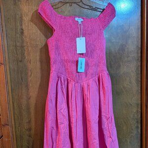 NWT M Heyson Off-Shoulder Smocked Midi Dress PINK